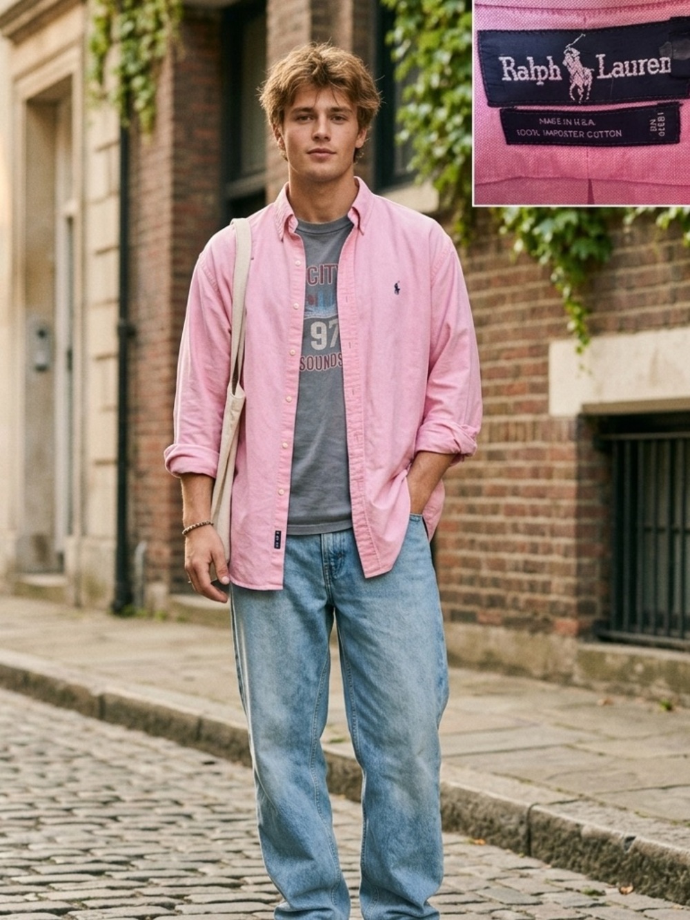 Baggy Vintage Polo by Ralph Lauren Men's Pink Oxford Button-Down Shirt